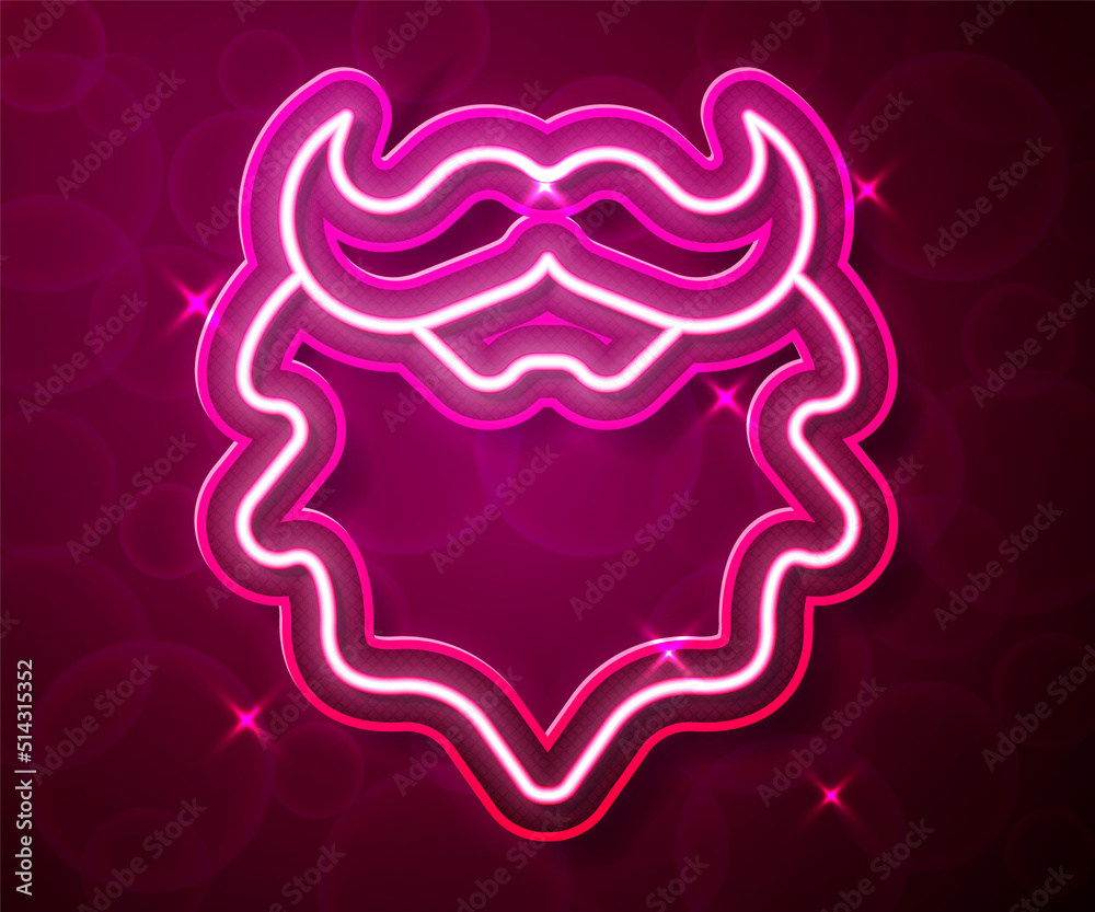 Glowing neon line Mustache and beard icon isolated on red background. Barbershop symbol. Facial hair style. Vector Glowing neon line Mustache and beard icon isolated on red background. Barbershop symbol. Facial hair style. Vector