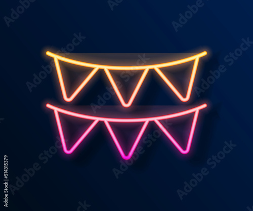 Glowing neon line Carnival garland with flags icon isolated on black background. Party pennants for birthday celebration, festival decoration. Vector
