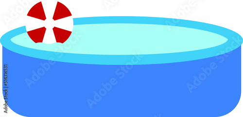 Above Ground Inflatable Pool with Beach Ball Isolated Over White Vector Illustration
