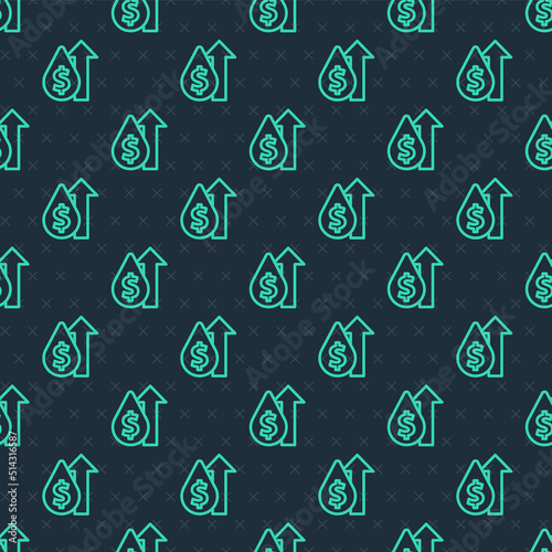 Green line Oil price increase icon isolated seamless pattern on blue background. Oil industry crisis concept. Vector