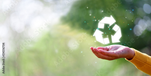 hand hold the circular economy icon. The concept of eternity, endless and unlimited,