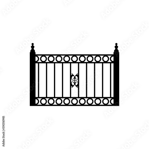 Black iron fence decorative house design vector