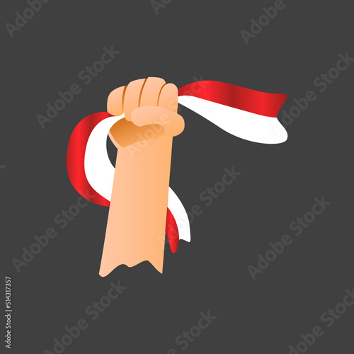 Illustration hand take indonesia flag vector design