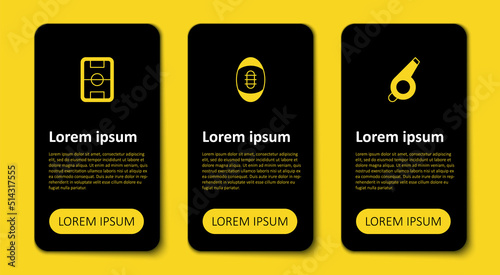 Set Whistle, American Football ball and field. Business infographic template. Vector