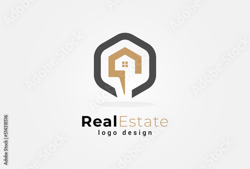 Real Estate Logo, home and chat bubble combination, suitable for Architecture Building apps logo design