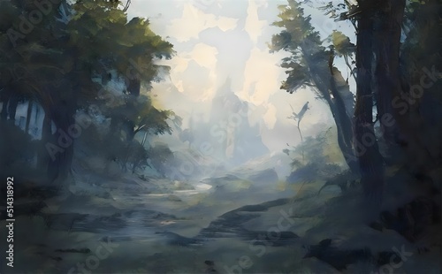 an image of a misty morning in the forest