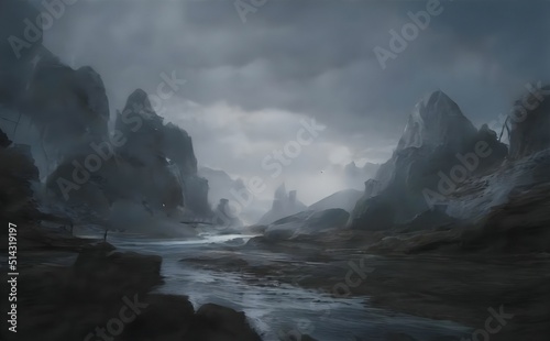 mysterious mountain landscape with clouds