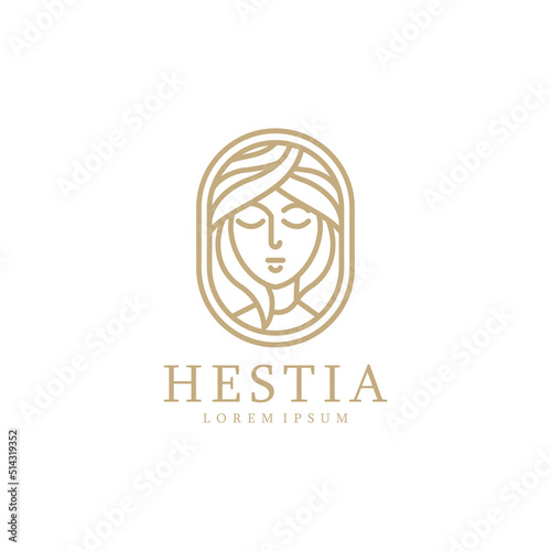 Hestia the ancient greek virgin goddess of the hearth logo icon design template line style vector