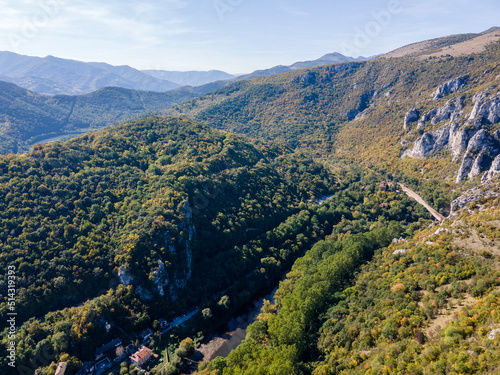 Aerial view of Iskar River Gorge near town of Lyutibrod, Bulgaria