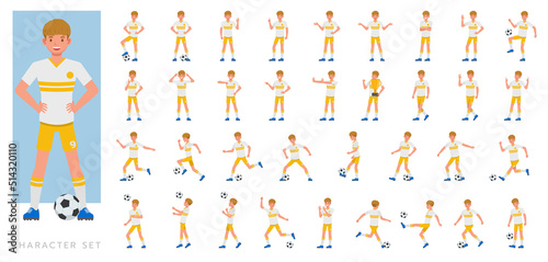 Big Set of Soccer and football player man character vector design. Presentation in various action with emotions, running, standing and walking.