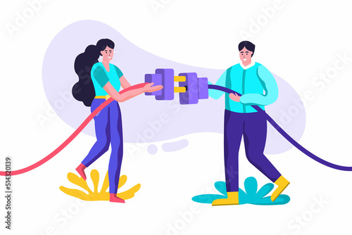 Photo Connecting the plug of male and female relationships cause beautiful happiness It's like working in an organization where employees interact well with each other