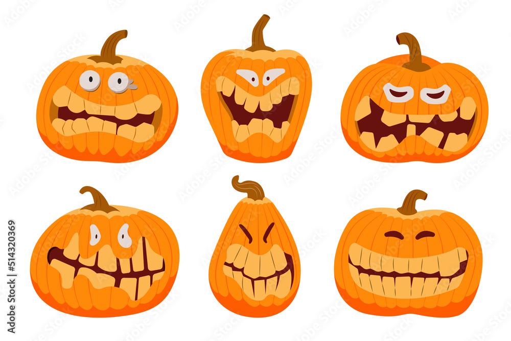 Pumpkin face icon with various Halloween feelings to decorate a spooky celebration party. flat illustration. Pumpkin face icon with various Halloween feelings to decorate a spooky celebration party. flat illustration.