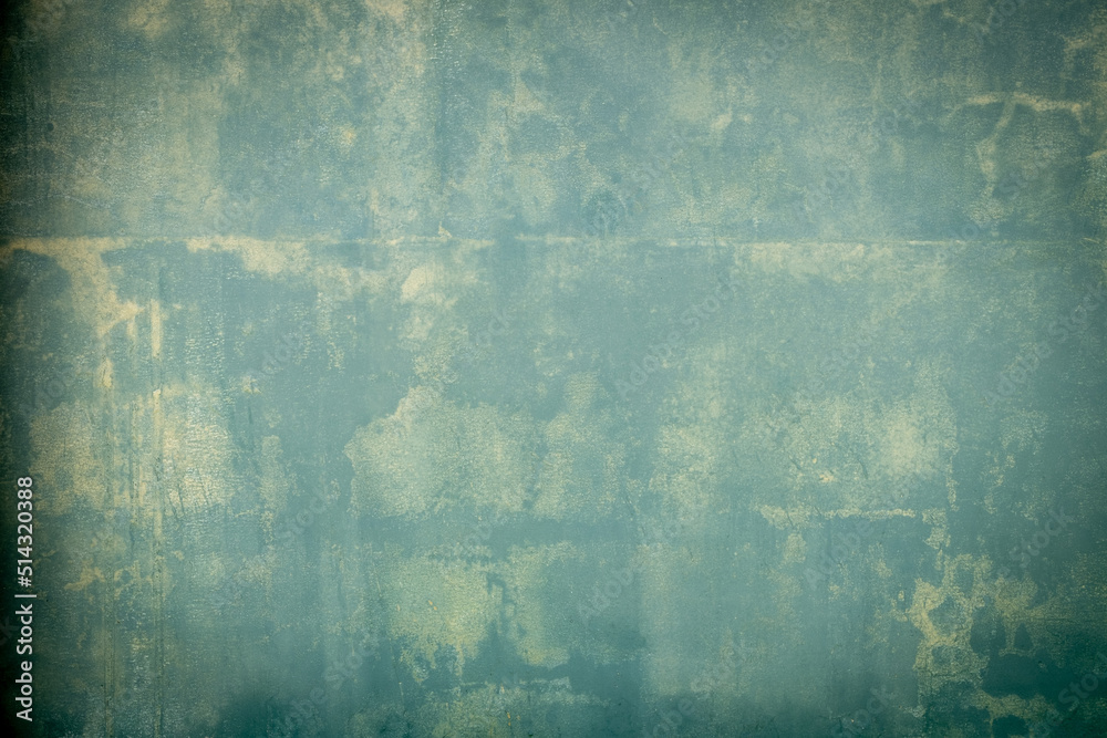 vignette of green vintage wall backdrop texture background, Grunge green background peeling distressed paint