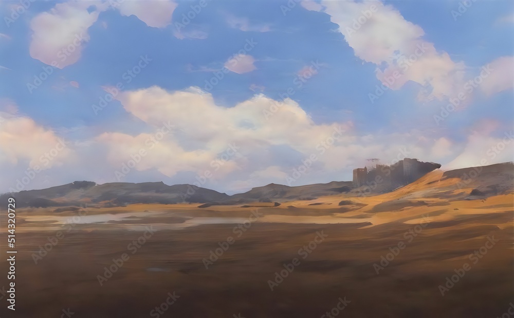 Naklejka premium rocky field with clouds in the sky