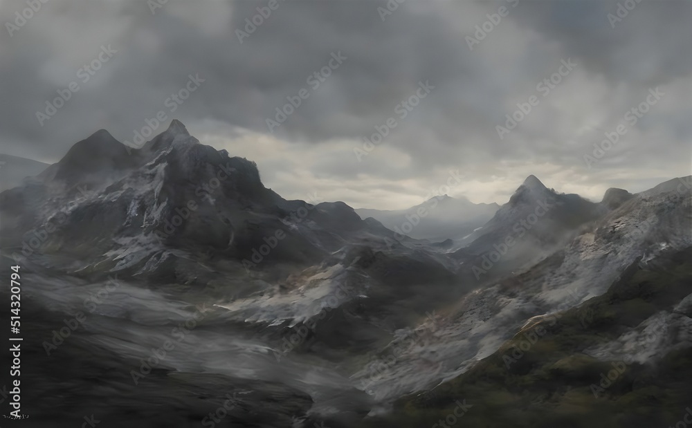 mountain landscape with dark clouds