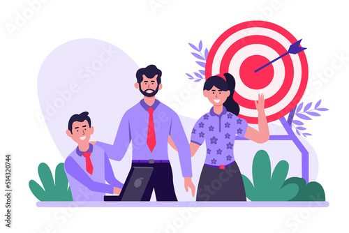 flat illustration concept business people discuss corporate development that will lead to success with creativity, training, teamwork, discussion.