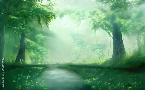 Fototapeta Naklejka Na Ścianę i Meble -  painting of misty morning in the forest