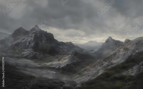 mountain landscape with dark clouds
