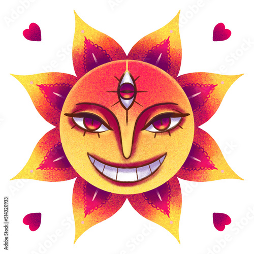 digital drawing astrological sun evil or insidious three eyes mysticism and magic divination tarot cards