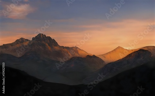 3d rendering of sunset over the mountains