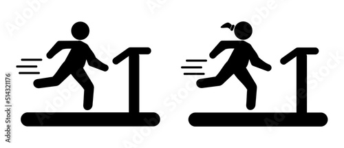 Simple Vector Fat or obesity stickman, Stick man woman run or at treadmill Sport Cardio Isolated on white