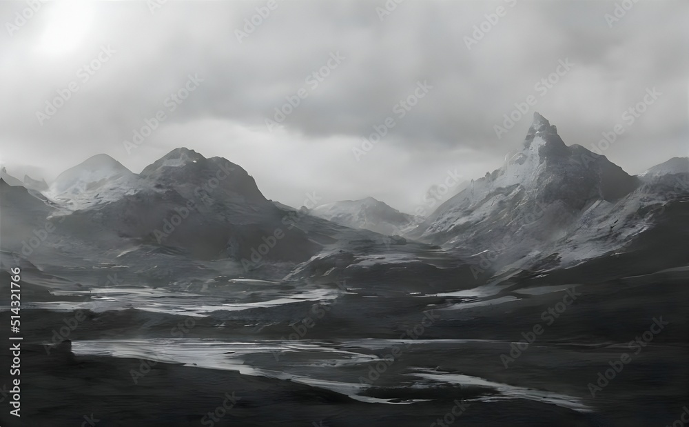 3d rendering of a landscape with clouds and snow 3d rendering of a landscape with clouds and snow