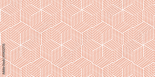 Abstract geometric pattern with wavy stripes lines. Seamless orange polygon shape and white background