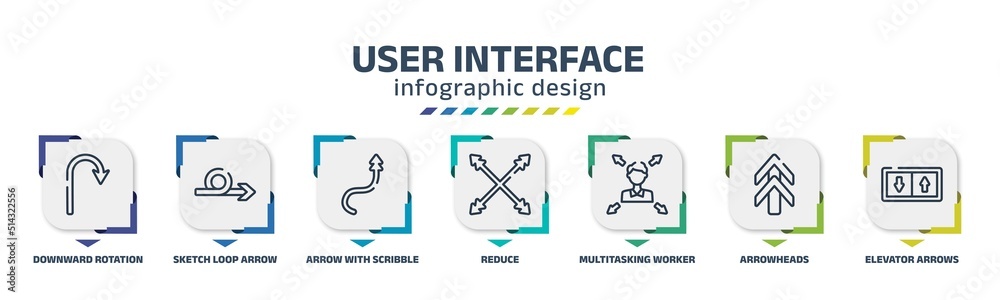 user interface infographic design template with downward rotation ...