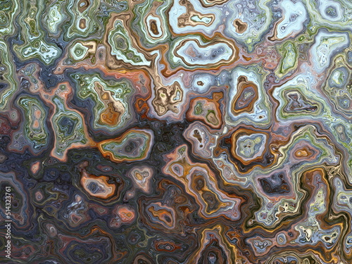 Polished Stone Shapes Abstract Movement Background. Computer-generated image reminiscent of gemstone or polished rock shapes. Rendered from a photo of a cypress tree in tannin water.