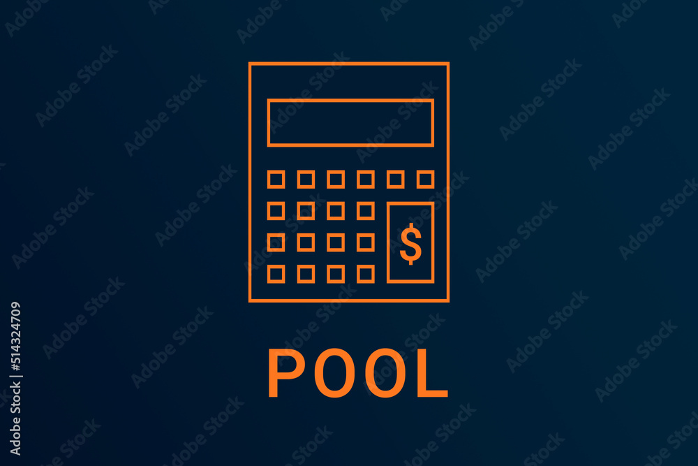 pool text. Calculator symbolizes economy. pool logo on dark background. Illustration pool . Financial screensaver. Minimalist orange calculator pool text. Calculator symbolizes economy. pool logo on dark background. Illustration pool . Financial screensaver. Minimalist orange calculator