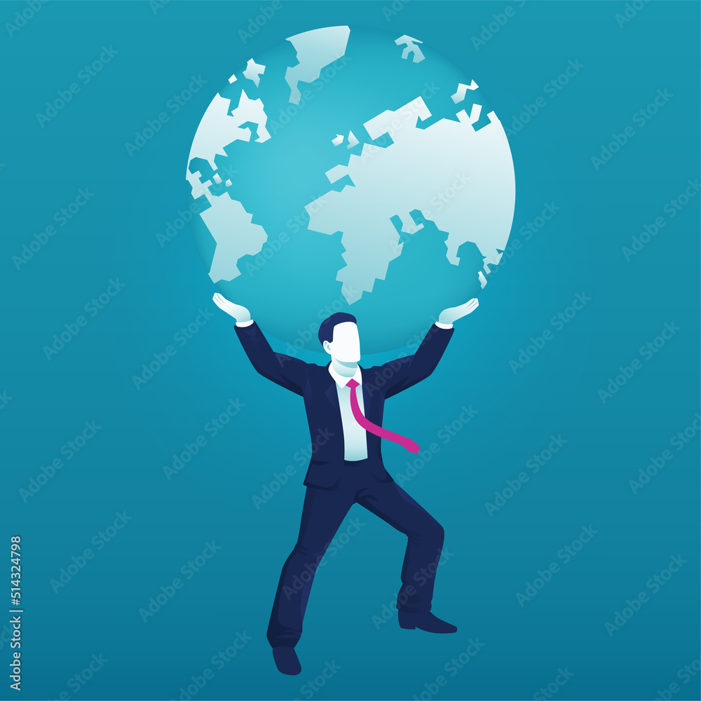 Businessman carrying and lifting a heavy world. dominating world concept. vector illustration Businessman carrying and lifting a heavy world. dominating world concept. vector illustration
