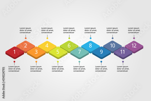 curve square chart of 12 month timeline template for infographic for presentation for 12 element