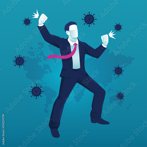 business man struggle fighting with pandemic virus vector illustration