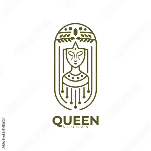 Symbol Queen logo and line style design template, goddess icon, cleopatra