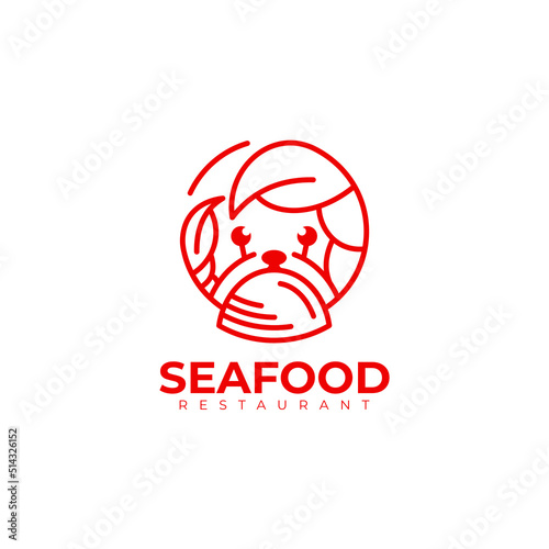 Seafood logo with restaurant design template, crab logo, red color