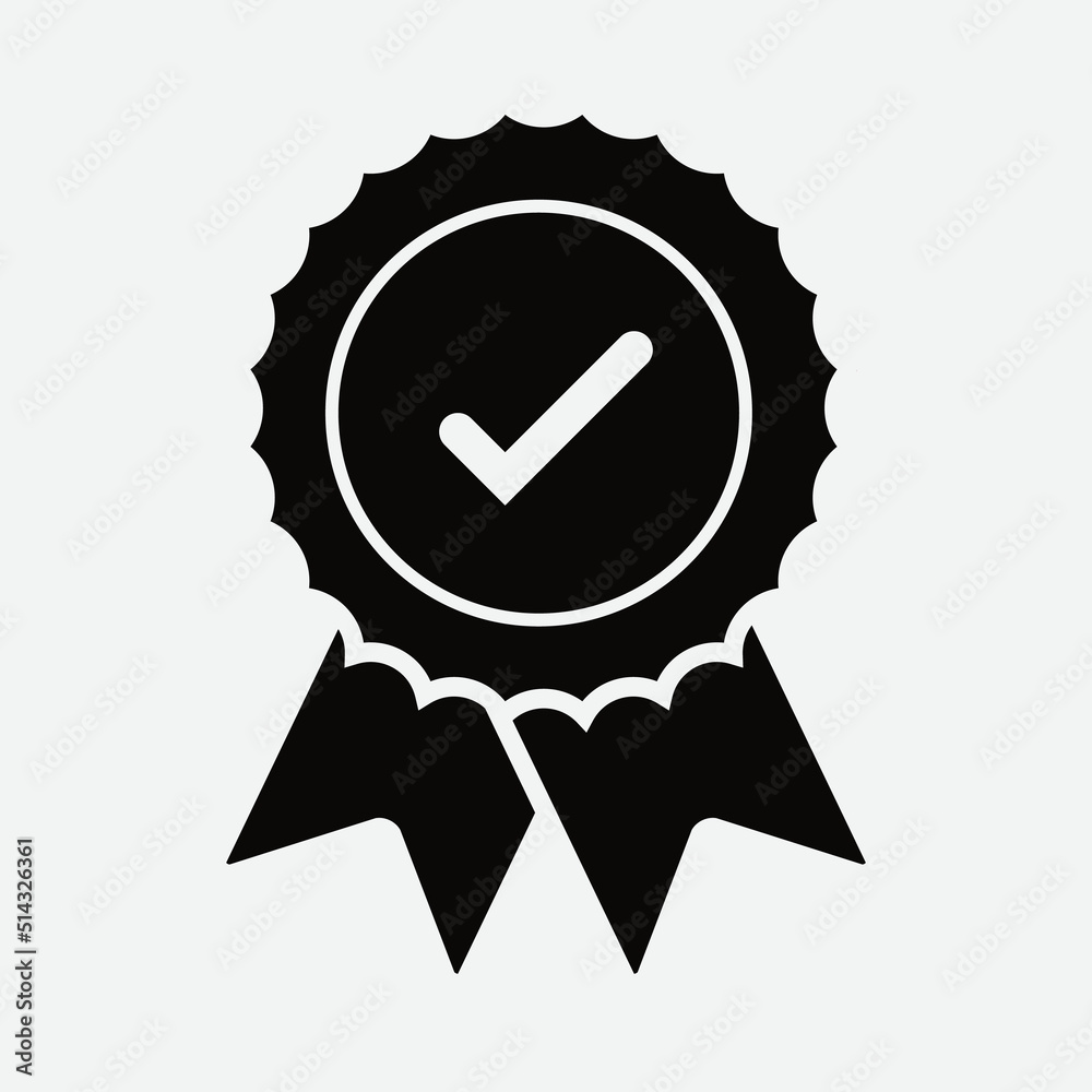 Quality check ribbon icon. Vector product certified or best choice recommended award and warranty check approved certificate mark label Quality check ribbon icon. Vector product certified or best choice recommended award and warranty check approved certificate mark label