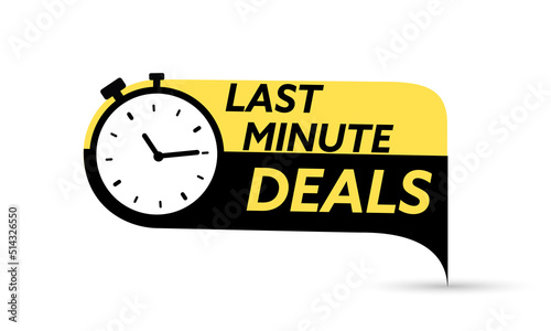 Vector illustration last minute deal button, flat label flag sign, alarm clock countdown logo