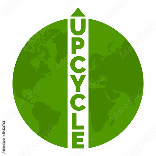Vertical Upcycle text with an arrow pointing up.  Round icon.