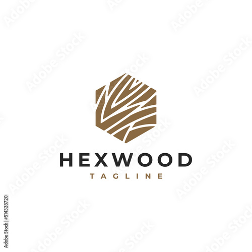 Wood pattern in a hexa logo design symbol icon, timber lumber logo vector illustration design template, wood and hexa concept logo design element