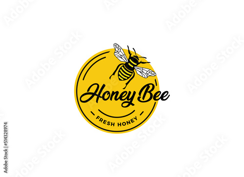 Honey Farm and bee company logo design template. 