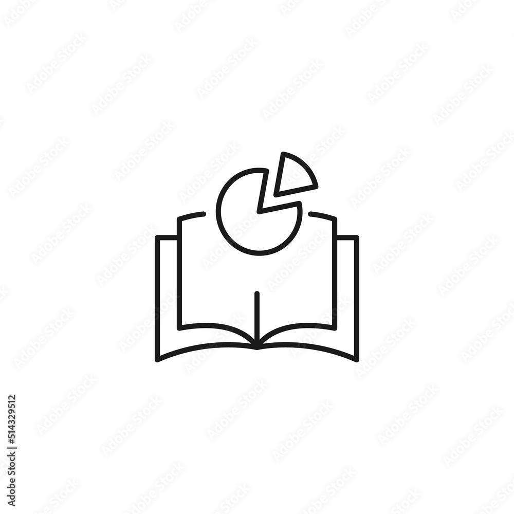 Encyclopedia, science, education signs. High quality symbol for stores, books, articles, sites. Editable stroke. Vector line icon of pie chart over opened book Encyclopedia, science, education signs. High quality symbol for stores, books, articles, sites. Editable stroke. Vector line icon of pie chart over opened book