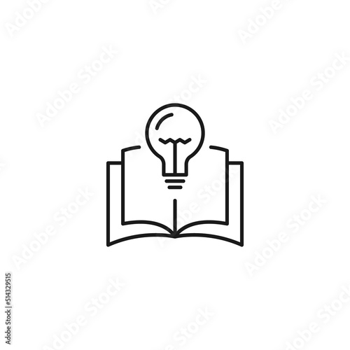Encyclopedia, science, education signs. High quality symbol for stores, books, articles, sites. Editable stroke. Vector line icon of light bulb over opened book