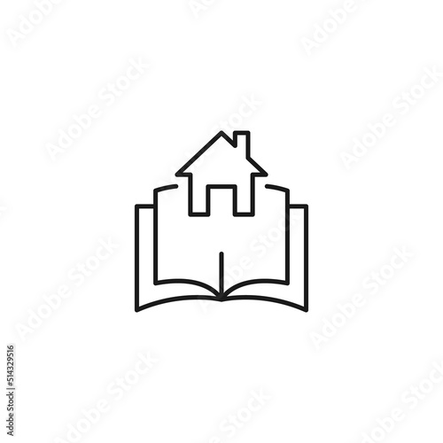 Encyclopedia, science, education signs. High quality symbol for stores, books, articles, sites. Editable stroke. Vector line icon of home or house over opened book