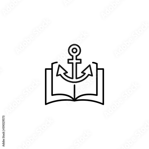 Encyclopedia, science, education signs. High quality symbol for stores, books, articles, sites. Editable stroke. Vector line icon of anchor over opened book