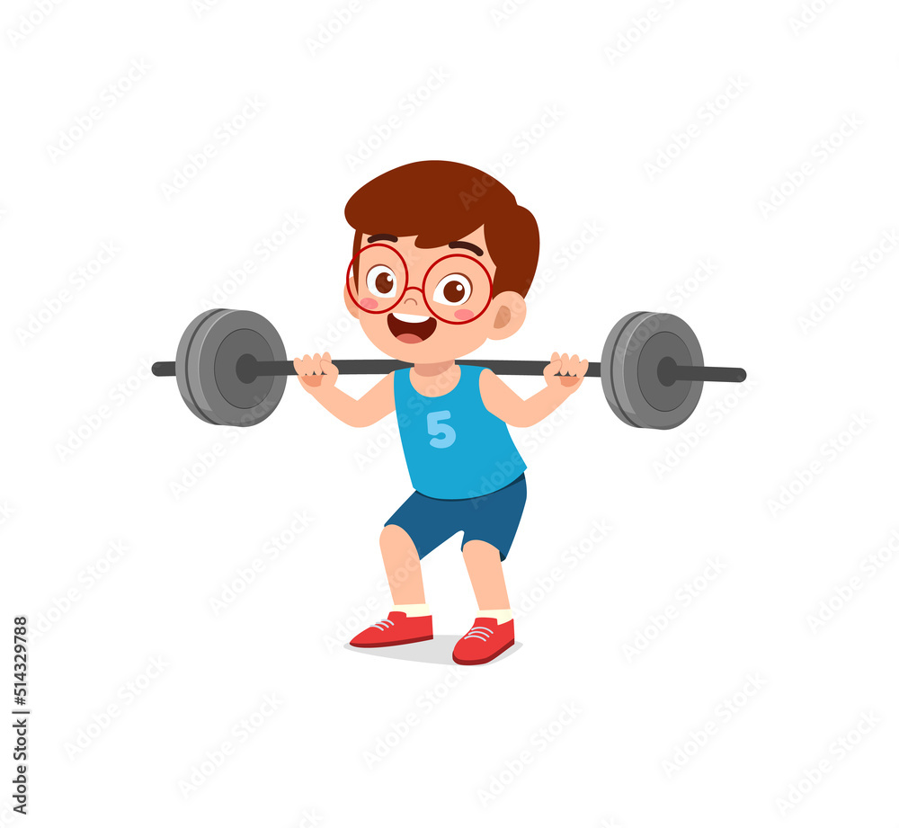 Obraz premium little kid do workout with weight lifting