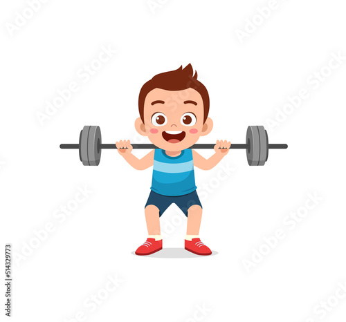 little kid do workout with weight lifting