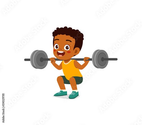 little kid do workout with weight lifting
