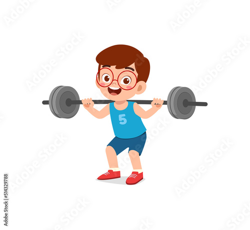 little kid do workout with weight lifting