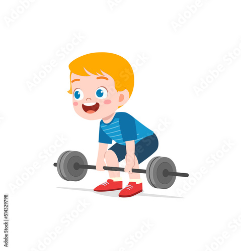 little kid do workout with weight lifting