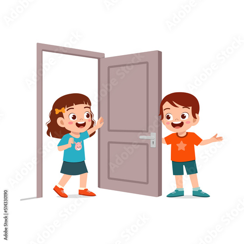 little kid open the door for friend